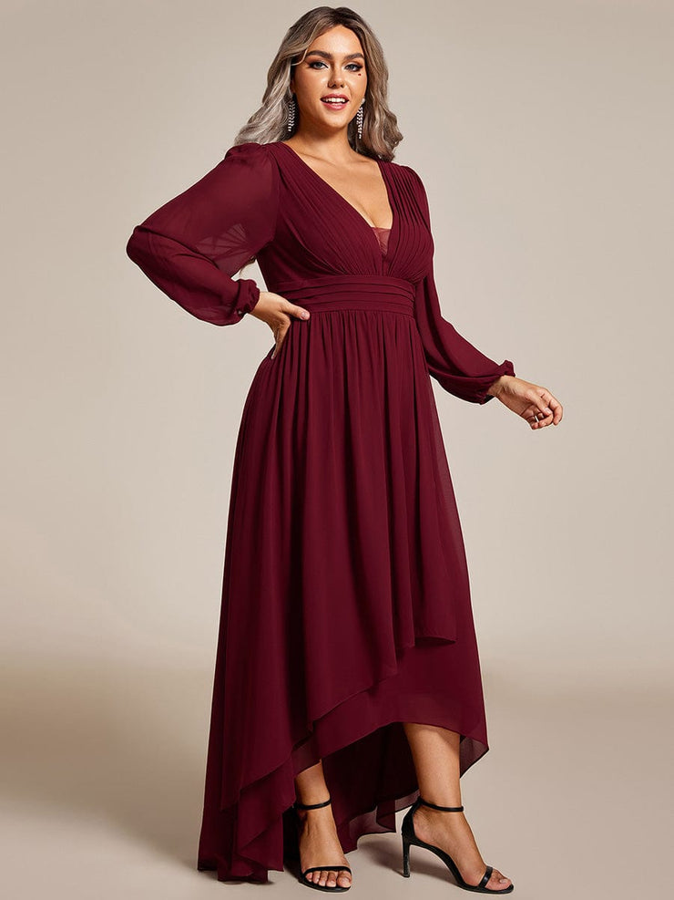 Plus Size Enchanting Chiffon Lantern Sleeve Pleated High Waist Bridesmaid Dress