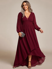 Plus Size Enchanting Chiffon Lantern Sleeve Pleated High Waist Bridesmaid Dress