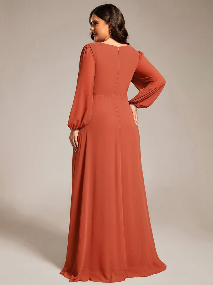 Plus Size Enchanting Chiffon Lantern Sleeve Pleated High Waist Bridesmaid Dress