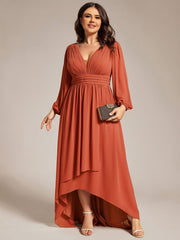 Plus Size Enchanting Chiffon Lantern Sleeve Pleated High Waist Bridesmaid Dress