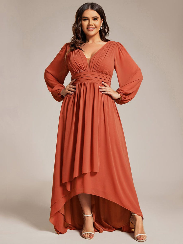 Plus Size Enchanting Chiffon Lantern Sleeve Pleated High Waist Bridesmaid Dress