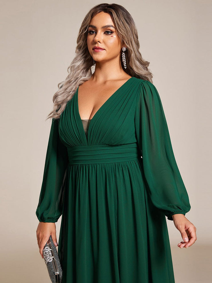 Plus Size Enchanting Chiffon Lantern Sleeve Pleated High Waist Bridesmaid Dress