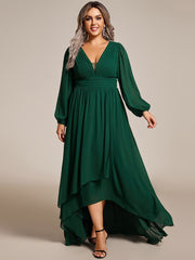 Plus Size Enchanting Chiffon Lantern Sleeve Pleated High Waist Bridesmaid Dress