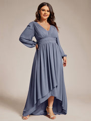 Plus Size Enchanting Chiffon Lantern Sleeve Pleated High Waist Bridesmaid Dress