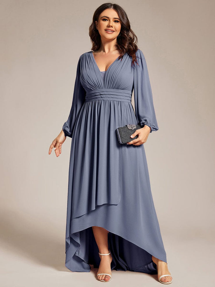 Plus Size Enchanting Chiffon Lantern Sleeve Pleated High Waist Bridesmaid Dress