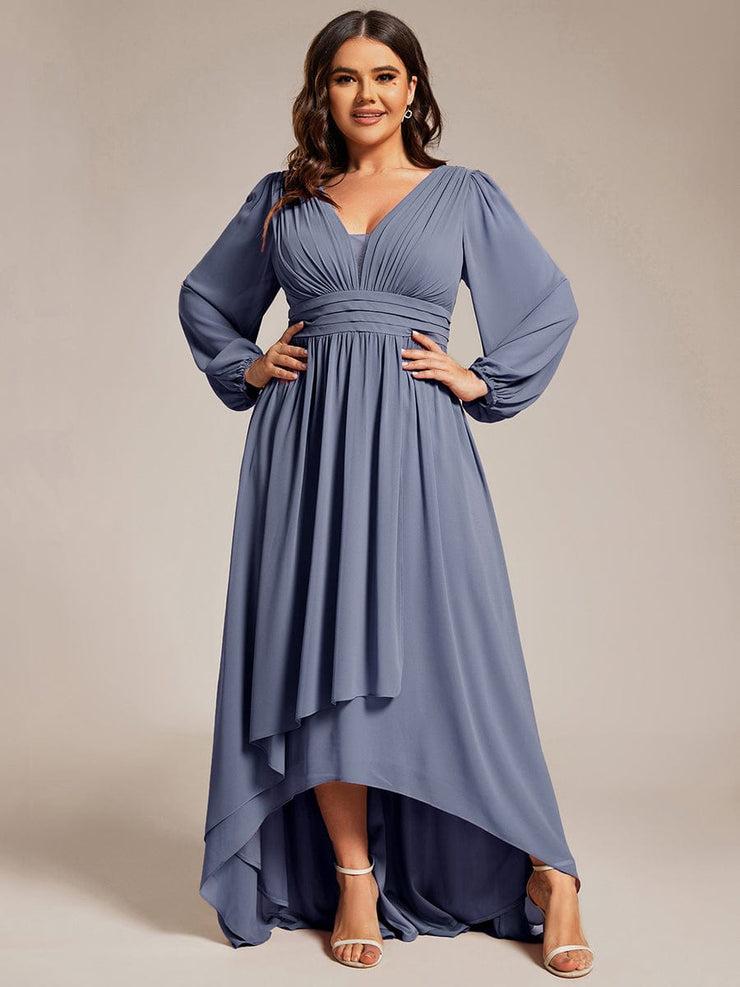 Plus Size Enchanting Chiffon Lantern Sleeve Pleated High Waist Bridesmaid Dress