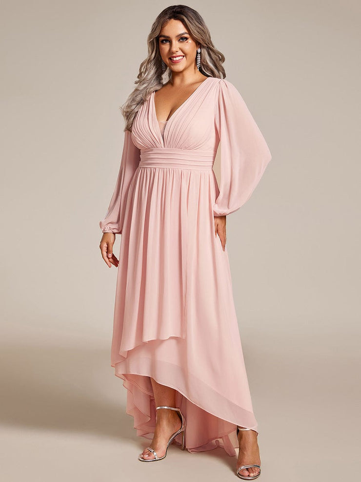 Plus Size Enchanting Chiffon Lantern Sleeve Pleated High Waist Bridesmaid Dress