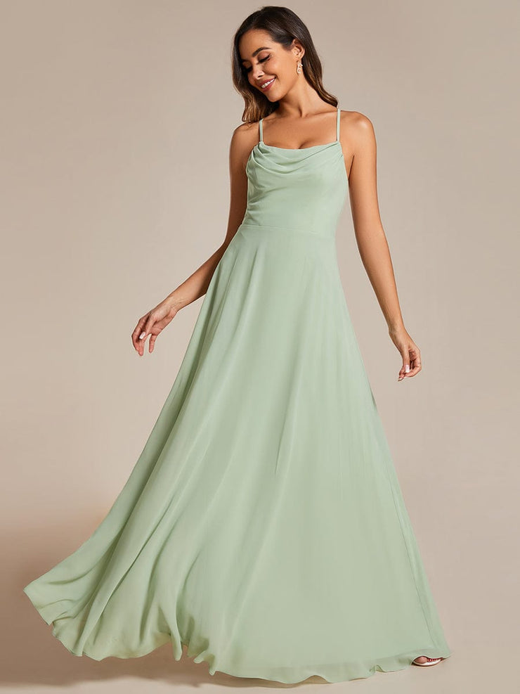 Custom Size Adjustable Spaghetti Strap Chiffon A-Line Bridesmaid Dresses