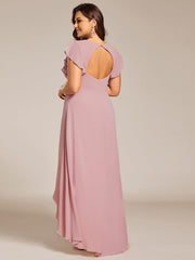 Elegant Ruffled Chiffon High-Low Bridesmaid Dress with Backless Design