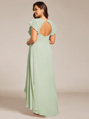 Plus Size Ruffled Chiffon High-Low Bridesmaid Dress with Backless Design