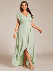 Plus Size Ruffled Chiffon High-Low Bridesmaid Dress with Backless Design