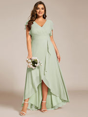 Elegant Ruffled Chiffon High-Low Bridesmaid Dress with Backless Design