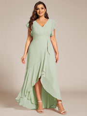 Plus Size Ruffled Chiffon High-Low Bridesmaid Dress with Backless Design