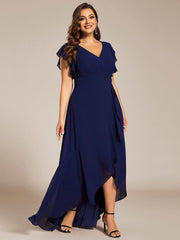 Elegant Ruffled Chiffon High-Low Bridesmaid Dress with Backless Design