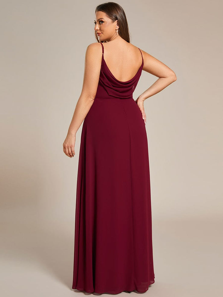 Chiffon Pleated Spaghetti Strap Cowl-Back Maxi Bridesmaid Dress In Pink