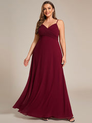 Chiffon Pleated Spaghetti Strap Cowl-Back Maxi Bridesmaid Dress In Pink