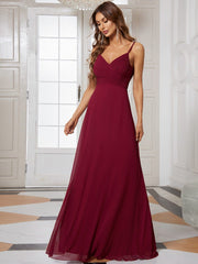 Chiffon Pleated Spaghetti Strap Cowl-Back Maxi Bridesmaid Dress In Pink