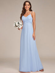 Chiffon Pleated Spaghetti Strap Cowl-Back Maxi Bridesmaid Dress In Pink