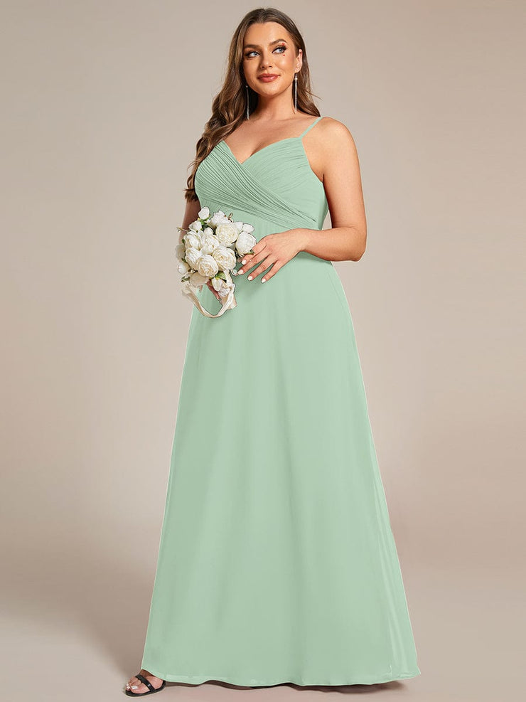 Chiffon Pleated Spaghetti Strap Cowl-Back Maxi Bridesmaid Dress In Pink