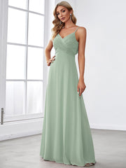 Chiffon Pleated Spaghetti Strap Cowl-Back Maxi Bridesmaid Dress In Pink