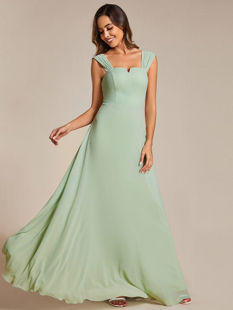 Chiffon High-Waisted Square Neck Sleeveless Bridesmaid Dress