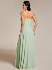 Chic Adjustable Straps Pleated Bridesmaid Dress with V-Neck