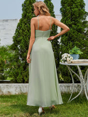 Chic Sleeveless Chiffon Bridesmaid Dress with Lotus Leaf