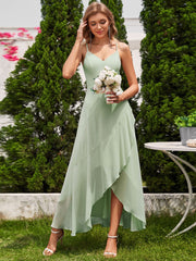 Chic Sleeveless Chiffon Bridesmaid Dress with Lotus Leaf