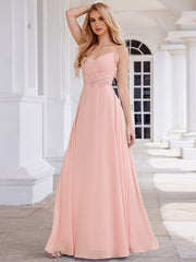 Chic V-Neck Pleated Sleeveless Applique Waist Bridesmaid Dress