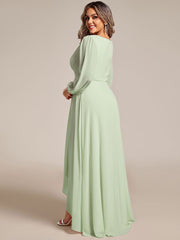 Plus Size Enchanting Chiffon Lantern Sleeve Pleated High Waist Bridesmaid Dress