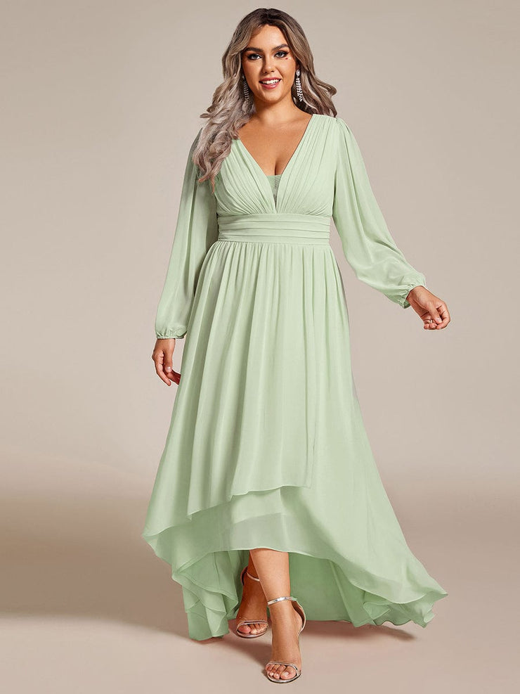 Plus Size Enchanting Chiffon Lantern Sleeve Pleated High Waist Bridesmaid Dress