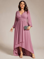 Plus Size Enchanting Chiffon Lantern Sleeve Pleated High Waist Bridesmaid Dress