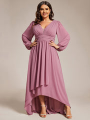 Plus Size Enchanting Chiffon Lantern Sleeve Pleated High Waist Bridesmaid Dress