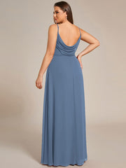 Chiffon Pleated Spaghetti Strap Cowl-Back Maxi Bridesmaid Dress In Pink