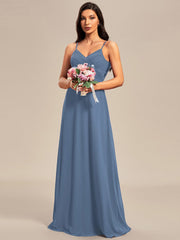 Chiffon Pleated Spaghetti Strap Cowl-Back Maxi Bridesmaid Dress In Pink