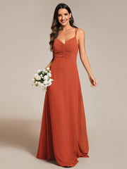 Chic Adjustable Straps Pleated Bridesmaid Dress with V-Neck