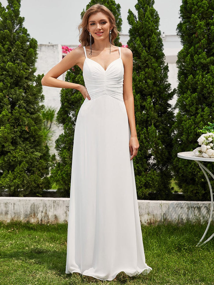 Chic Adjustable Straps Pleated Bridesmaid Dress with V-Neck