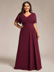 Plus Size A-Line Ruffle Sleeves High Slit Chiffon Bridesmaid Dress