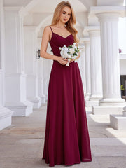 Chic V-Neck Pleated Sleeveless Applique Waist Bridesmaid Dress