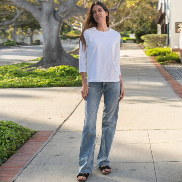Womens 3/4 Sleeve Crew Neck - White - Image 4