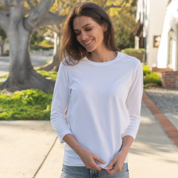 Womens 3/4 Sleeve Crew Neck - White