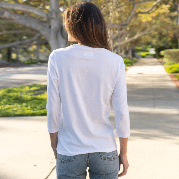Womens 3/4 Sleeve Crew Neck - White - Image 3