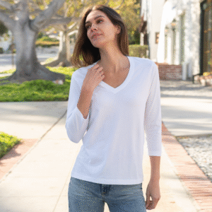 Womens 3/4 Sleeve V-Neck - White