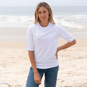 Womens Elbow Sleeve Crew Neck - White