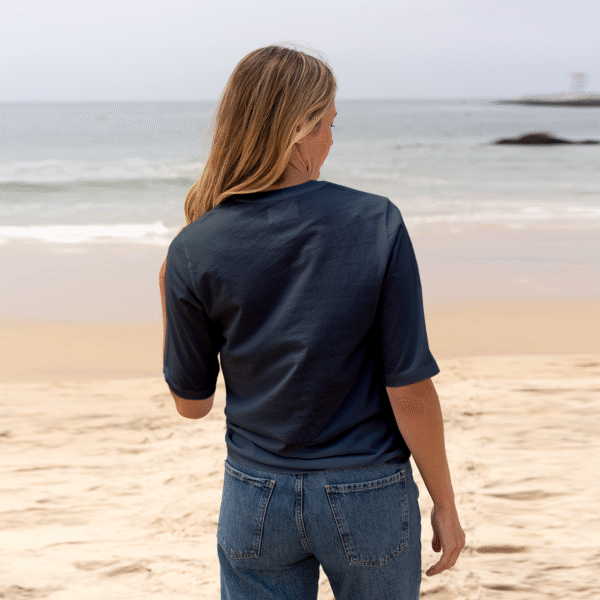 Womens Elbow Sleeve Crew Neck - Navy Blue - Image 2