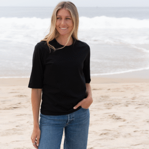 Womens Elbow Sleeve Crew Neck - Black