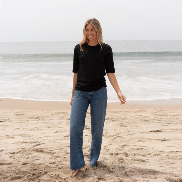 Womens Elbow Sleeve Crew Neck - Black - Image 3