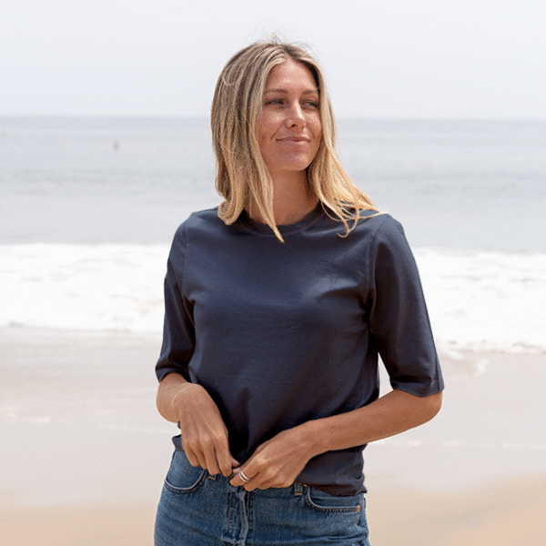 Womens Elbow Sleeve Crew Neck - Navy Blue