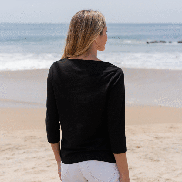 Womens 3/4 Sleeve Boat Neck T-shirt - Black - Image 2