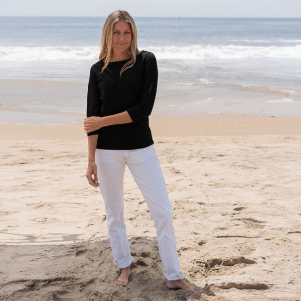 Womens 3/4 Sleeve Boat Neck T-shirt - Black - Image 3